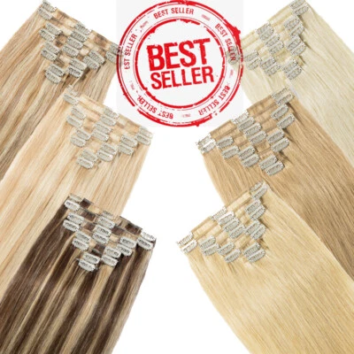 S-NOILITE Clip In 100% Remy Echthaar Hair Extensions Haarverlängerung 8 Tressen Dick 60cm