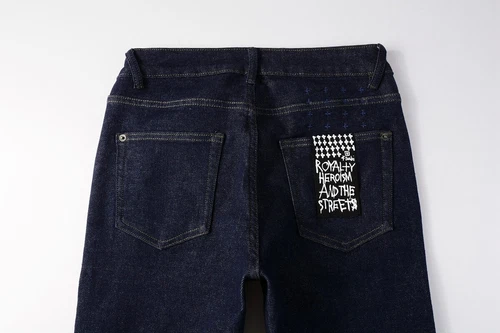 NUEVO KSUBI Pantalones de mezclilla para hombre Soild azul oscuro de moda de calle alta talla 28-38 - Imagen 9 de 11