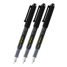 3 X Pilot Varsity Disposable Fountain Pens, Black Ink, Medium Point,  Pack of 3
