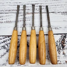Lot Of 5 Carving Gouges Sweep Chisel Wood Handle Tools Hobby Vintage Used