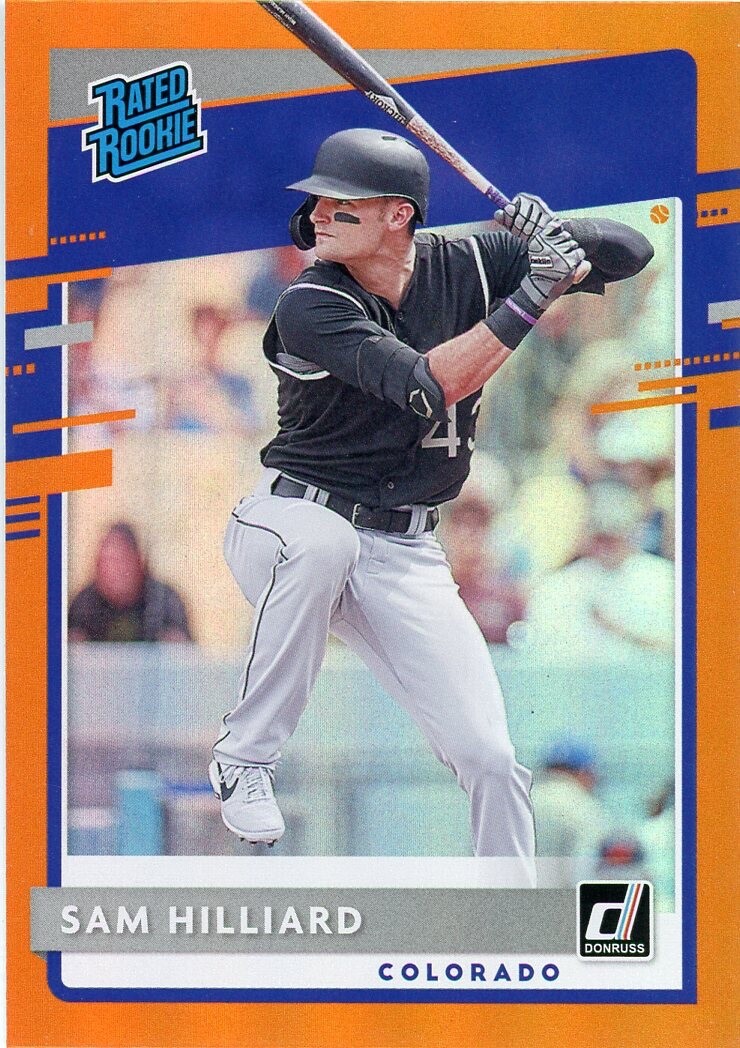 2020 Panini Donruss Holo Orange Rated Rookie Sam Hilliard Colorado Rockies #46