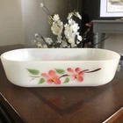 Vtg Anchor Hocking Fireking USA Peach Blossom Baking Pan