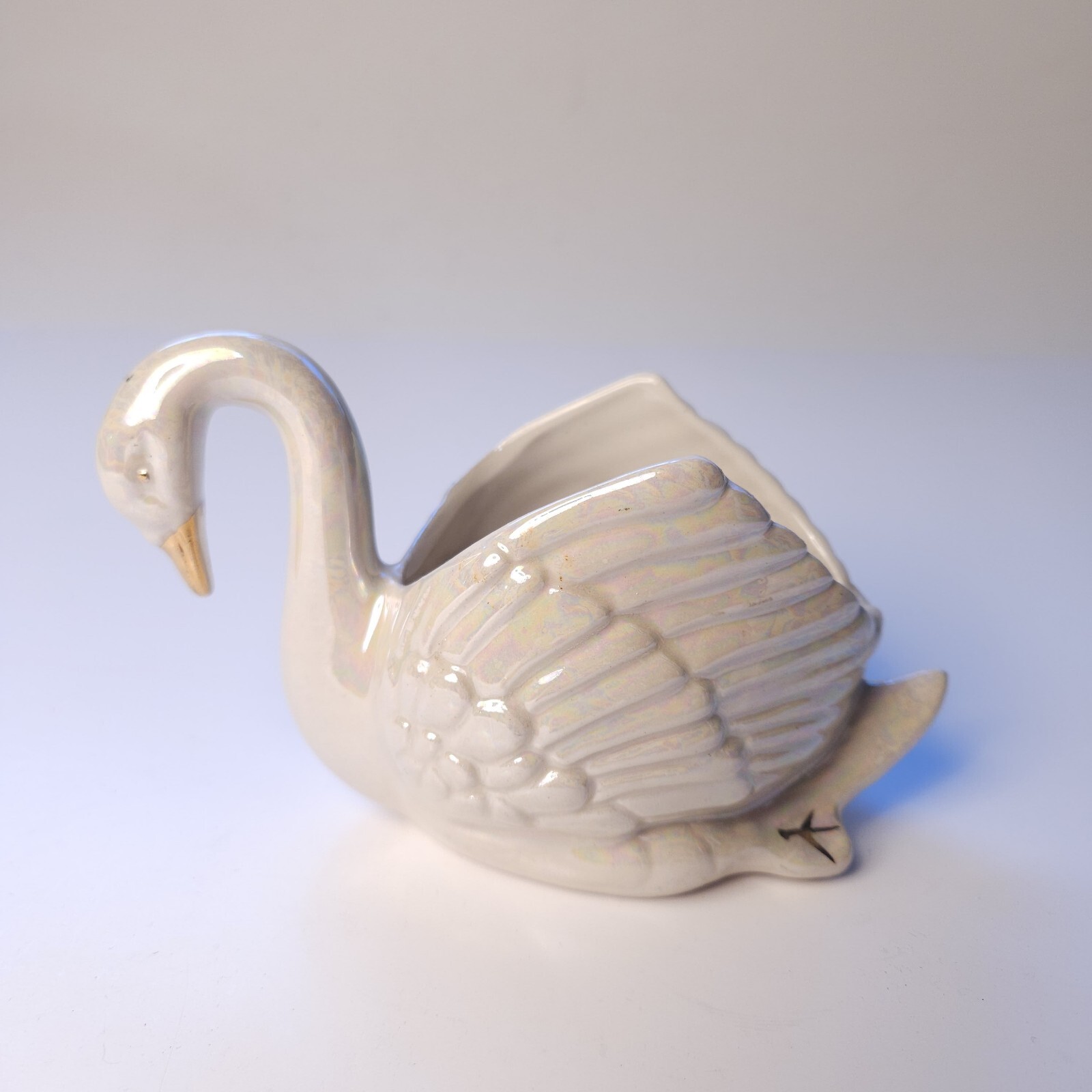 Vintage Swan Bird Planter MO Pearl Ceramic Porcelain Home Decor Decoration