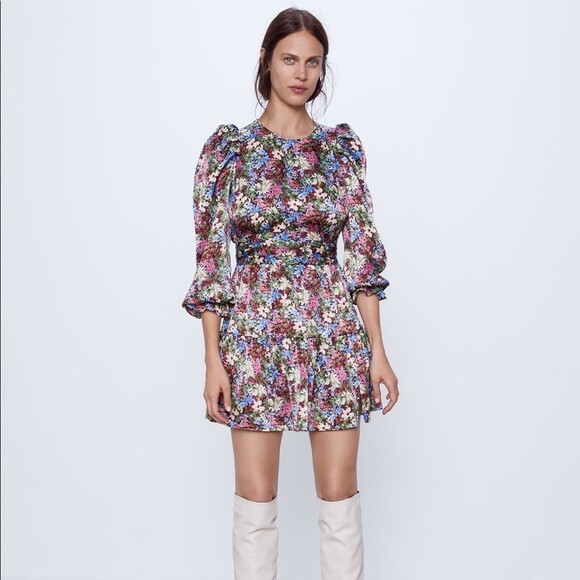 Zara Printed Mini Dress with Ruffle Sleeves eBay
