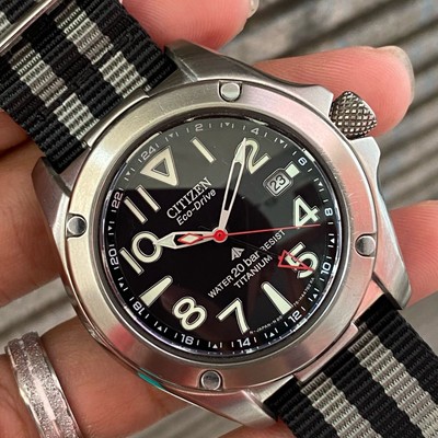 Rare Citizen Promaster GMT Titanium Eco Drive Black Dial Solar Nylon Men Watch