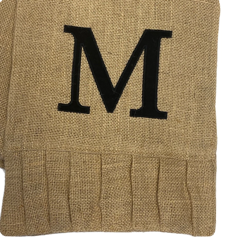 Burlap Table Runner M Monogram Luxury Custom Made Brown Tan Black Jute Long - Image 4 of 4