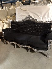 F40 Barocksofa  silber  /schwarz  mit Strasssteine