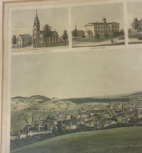 Litografía antigua 1863 original ""Vista de NUEVA BRITAÑA Connecticut"" MAPA DE OJOS DE PÁJAROS - Imagen 9 de 15