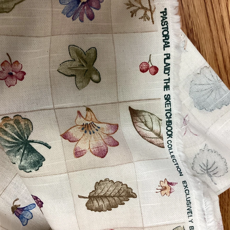 WAVERLY Pastoral Plaid Cream Upholstery Botanical Fabric 6.5 Yds Linen New - Image 4 of 4