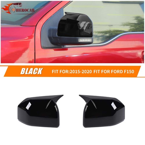 2PCS Glossy Black Rear View Mirror Covers Shells Guard Decor For 2015+ Ford F150 - Foto 2 di 11