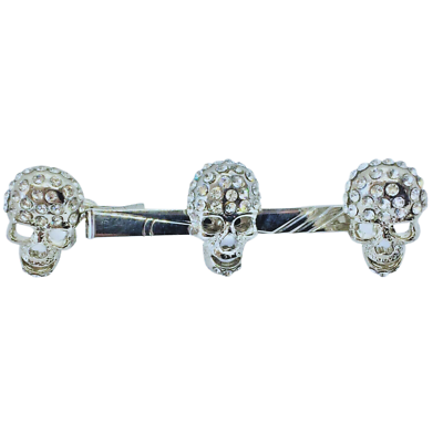 Skull Cufflinks Tie pin White Gold Plated Set With Swarovski