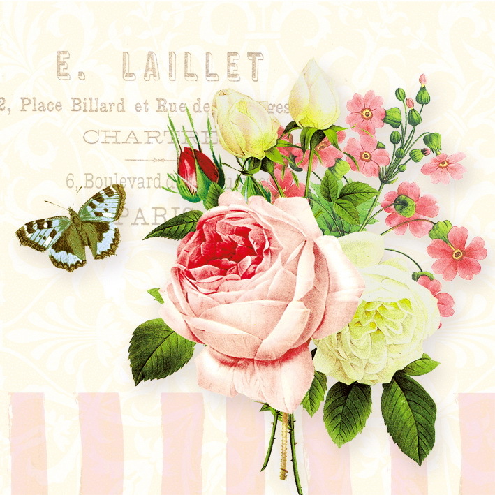 IHR Victoria Papierservietten, Weiß Mit Rosen-Muster, 20 Stück, 33x33 Cm – Elegant & Zeitlos