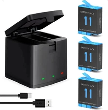 3Pack Hero 11 Battery & USB Storage Fast Charger For Gopro Hero 9 10 11 12 Black