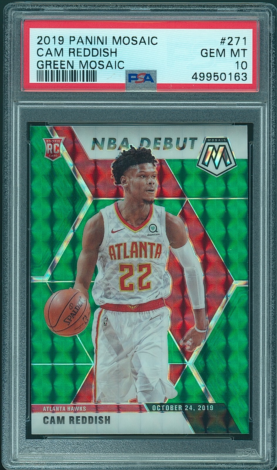 2019-20 Panini Mosaic Cam Reddish #271 NBA Debut GREEN MOSAIC PSA 10