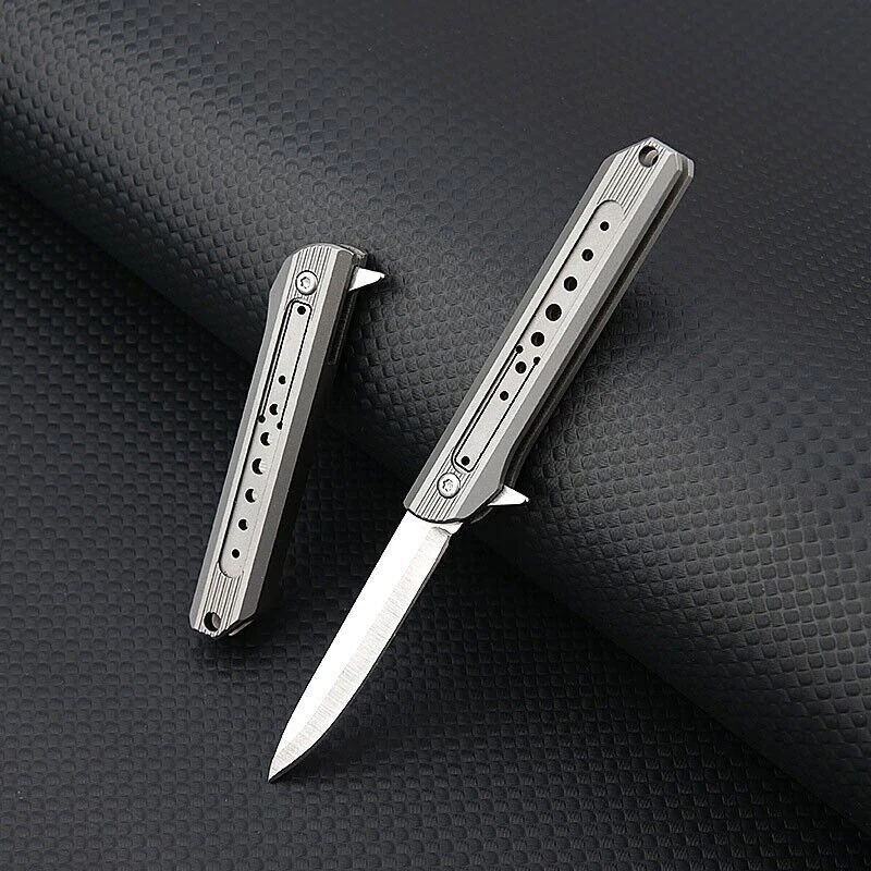 Titanium Alloy Pocket Folding Knife D2 Steel Blade Outdoor EDC Keychain Tool Titanium Alloy Pocket Folding Knife D2 Steel Blade Outdoor EDC Keychain Tool