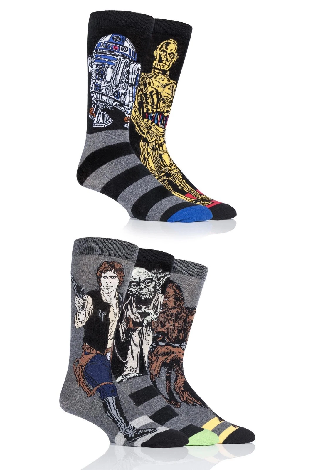 SOCKSHOP Disney Men's Star Wars Yoda, Chewbacca, C-3P0, R2-D2 & Han Solo Socks
