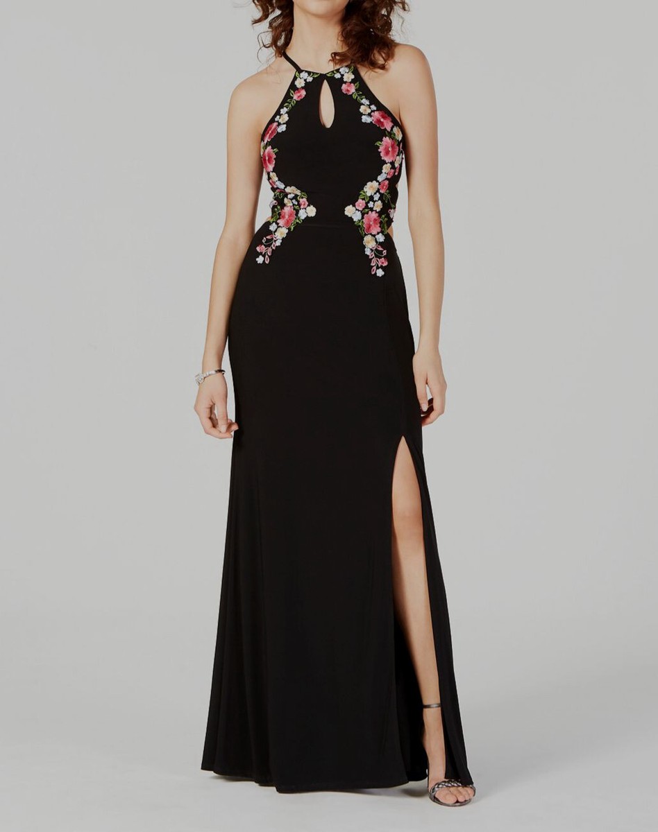 Morgan & Co. Juniors Womens Floral Cut-Out Halter Dress