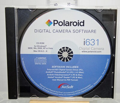 Polaroid I631 Cd Rim Digital Camera Software W 98 SE/Me/2000/XP New In CD Case