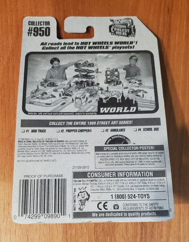 Hot Wheels Propper Chopper #950 Street Art Series 2 de 4 1999 de colección negro nuevo en paquete - Imagen 2 de 3