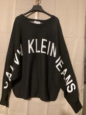 Men  s Vintage Calvin Klein Jeans Logo Sweater Size Large Black Y2K 90's Themed