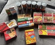 Play Food Vintage Assorted Cans, Pizza, Reynalds Wrap, Stouffers, Cheez Its