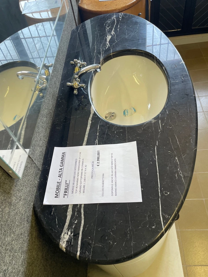 MOBILE BAGNO ALTA GAMMA LACCATO BIANCO TOP IN MARMO CON LAVABO MADE IN ITALY - Immagine 4 di 4