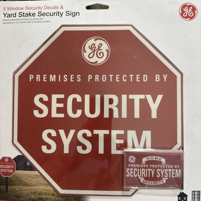 GE  Security Yard Stake Sign & 5 Window Security Decals New With Sealed 
