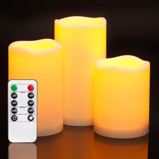 Waterproof Flameless Candles   LED Pillars with Remote  Timer, 3-Pack