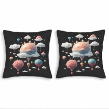 Whimsical Throw Pillow Covers 18x18in Set of 2 - Colorful Hot Air Balloons 