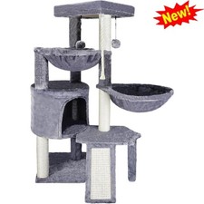 Three Layer Cat Tree with Cat Condo and Two Hammocks High Quality Faux Fur