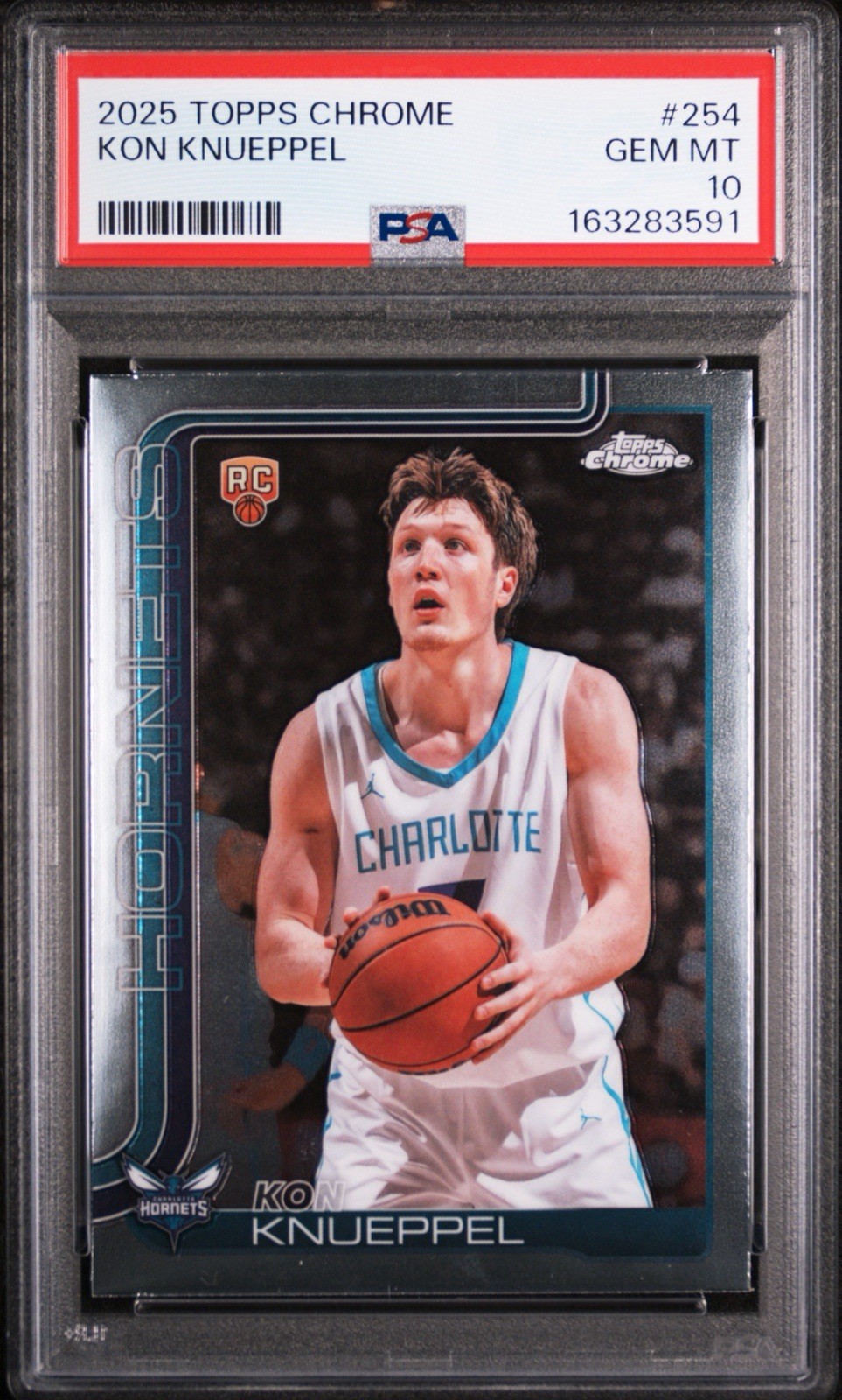 Kon Knueppel PSA 10 2025 Topps Chrome #254 RC Hornets view 1