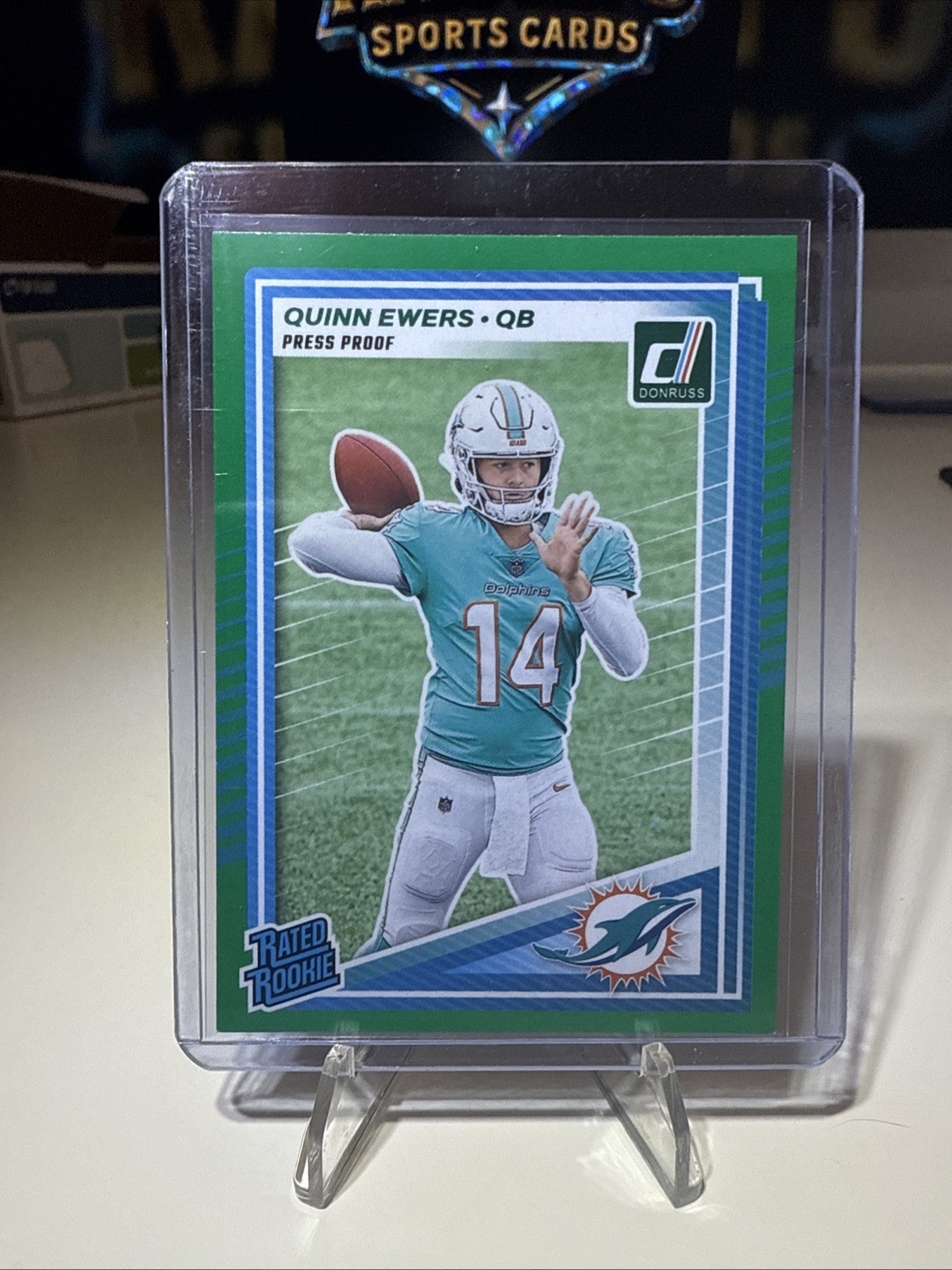 2025 Panini Donruss - Rated Rookie Quinn Ewers #342 Press Proof Green (RC)