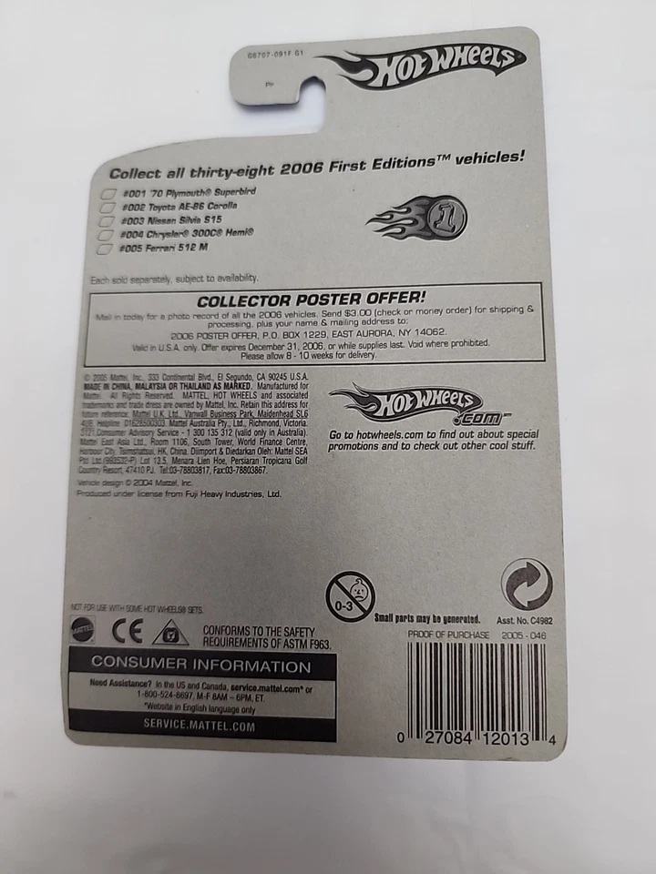 Hot Wheels SUBARU WRX Faster Than Ever Black TORPEDO #46 First Editions 2005 HTF - Image 3 of 3