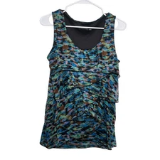 Notations Blouse Women's Large Round Neck Sleeveless Tank Top Ruffle Shirt