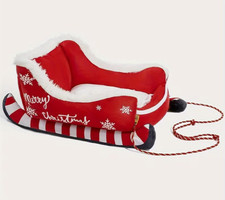 Dream Dog Christmas Sleigh Dog Bed, Christmas Dog Festive Plush Dog Bed Soft