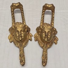 Vintage Pair Of Ornate Brass Furniture Decorations / Drawer Pulls / Door Handles