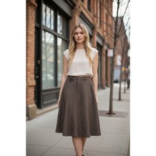 Ralph Lauren Wool Plaid Midi Skirt Size 8 Vintage Brown Green Maroon Career