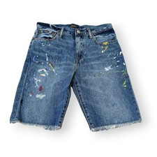Polo Ralph Lauren Boys Paint Splatter Sullivan Slim Denim Shorts 16 Blue Cut Off