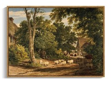 16x24 Vintage Framed Farm Scene Wall Art Rural Landscape Canvas Print Farmhouse