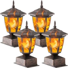 Dynaming 4 Pack Solar Post Cap Lights Outdoor with Flickering Flame Light