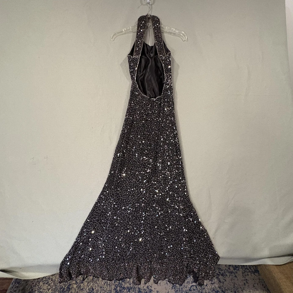 Vintage 90s Scala Dress XS Halter Neck Open Back Beaded Old Hollywood Glam Goth - Image 2 of 4