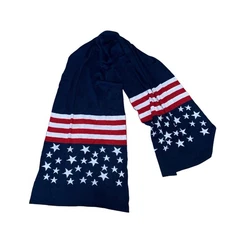 Navy Blue Red White Striped Star Knit American Flag Patriotic Scarf