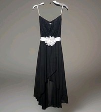 Black/White Chiffon Hi-Low Layered Dress Sleeveless Sweetheart Flower Accent