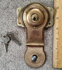 ANTIQUE EAGLE Solid Brass TRUNK LOCK, 2 KEYS, Heavy Duty, Rare Vintage Hardware