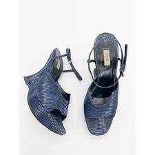 Prada Vintage Fall 2004 Runway Blue Wavy Striped Platform Wedge Sandals IT 37