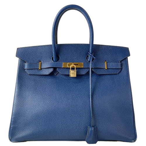 HERMES Birkin 35 Blue Thalassa Vachette Grainee Des Ardennes Square A Handbag