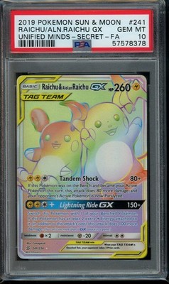 2019 Pokemon Sun Moon Raichu & Alolan Raichu GX 241 Unified Minds