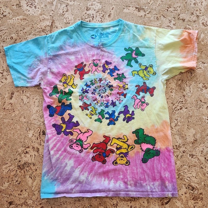Grateful Dead Dancing Bears Liquid Blue Spiral Tie Dye T-Shirt Men's L VTG 1995