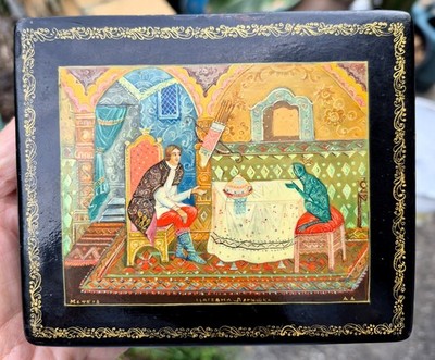 Vintage Russian Lacquer Box Fairy Tale Hand Painted Signed Papier Mache