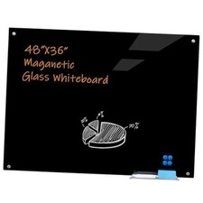 Glass Magnetic Dry-Erase Board - 48 x 36 Inches Glassboard for 48 36 Black